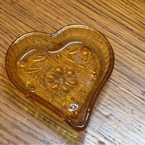 Amber Indiana Glass Heart Trinket Dish Vintage